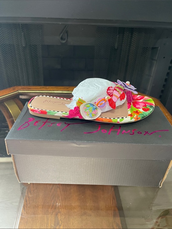 Betsey Johnson Shoes - Betsey Johnson White Floral Beaded Slide Sandal